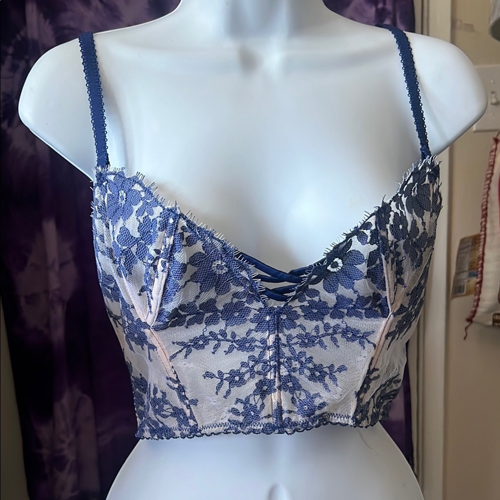BLUE Victoria's secret lace mesh floral bustier size S